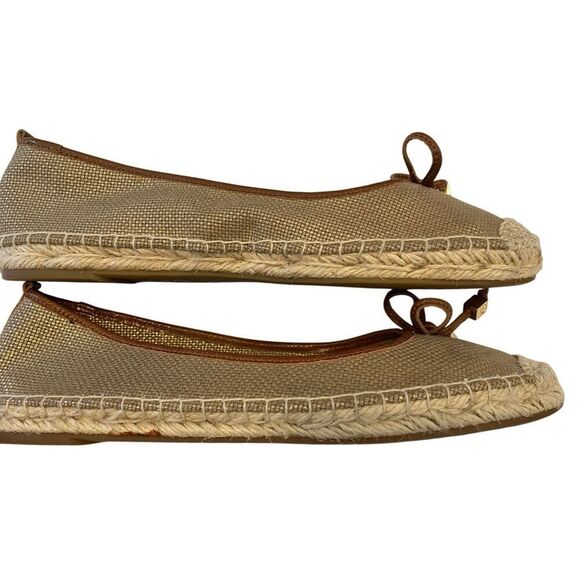 Michael Michael Kors Slip On Bow Jute Espadrilles Ballet Flats Gold Tone Metal - Picture 5 of 10